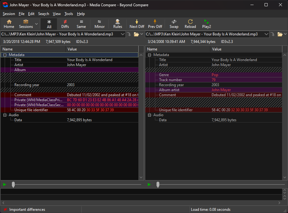 Beyond Compare MP3 比较