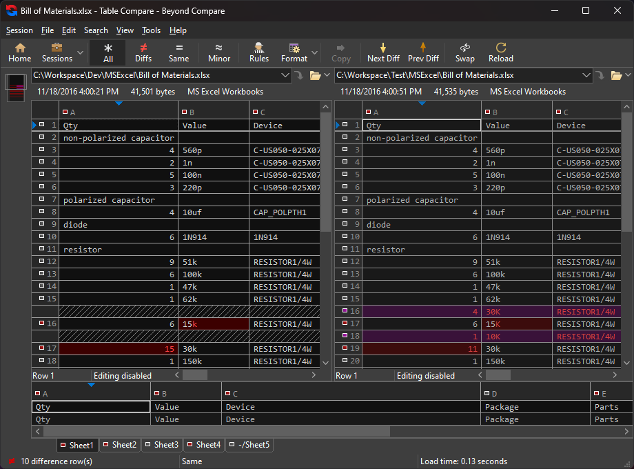 Beyond Compare 表格比较