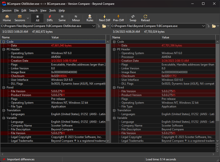 Beyond Compare 可执行文件比较